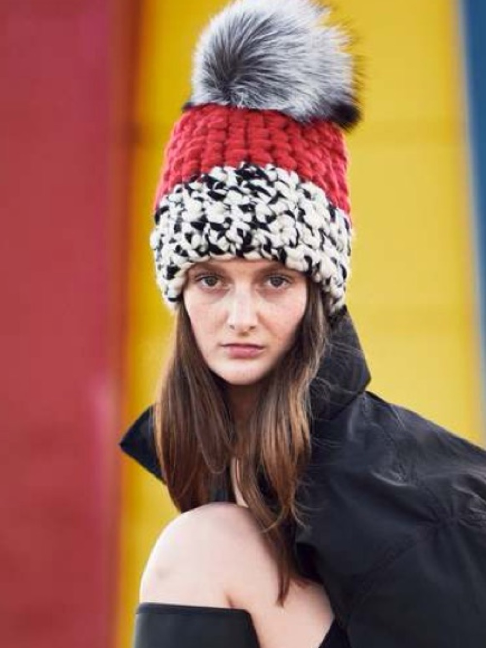 MISCHA LAMPERT Color Block Beanie Red Black White